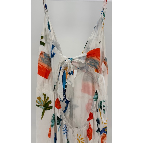 Anthropologie Paper Heart Coastal Maxi Dress Trees Tie Back Spaghetti Strap L - Picture 4 of 5